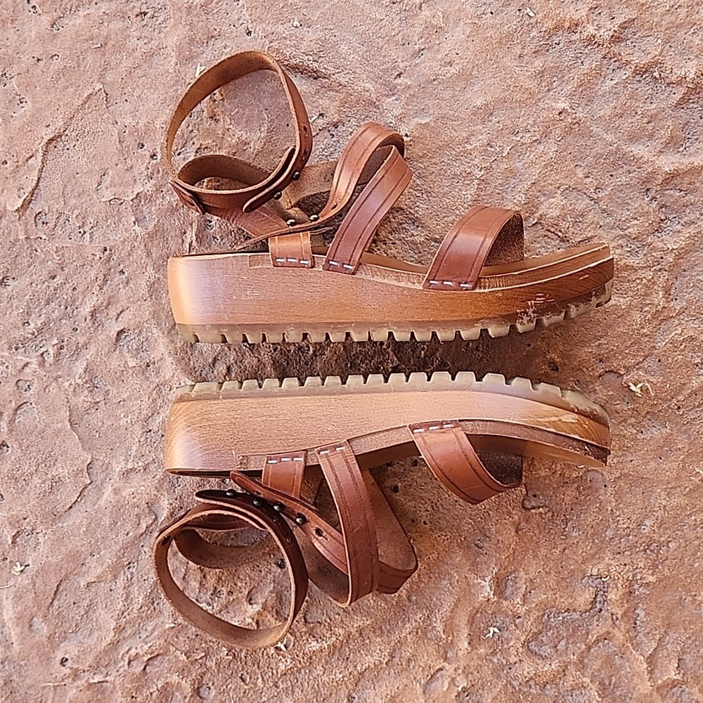 SWEDISH HASBEENS Jesus Ankle Sandals 41 11 Clogs Cognac Leather Strappy RARE - Picture 10 of 15